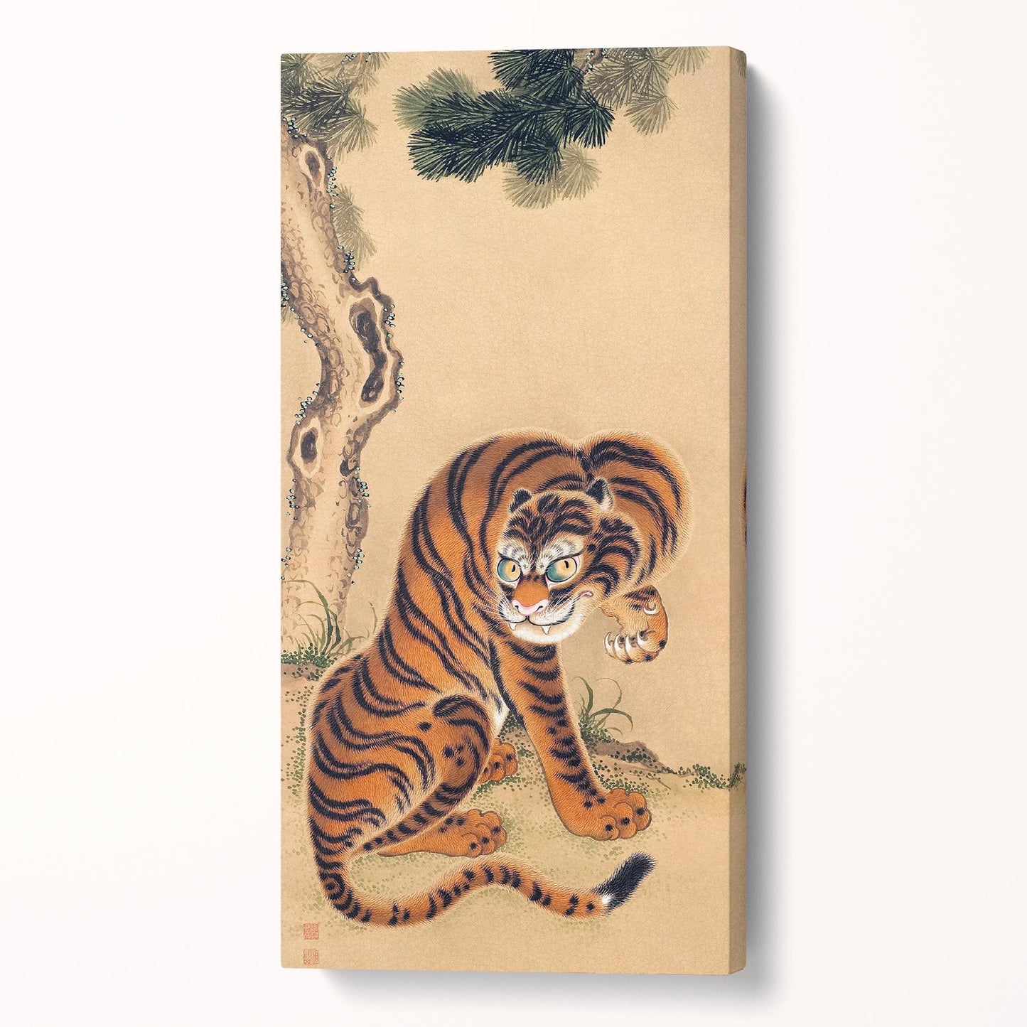 Kawanabe Kyōsai Tiger Cleaning Its Paw Japanese Wall Art Canvas Vegan Leather Print 3D