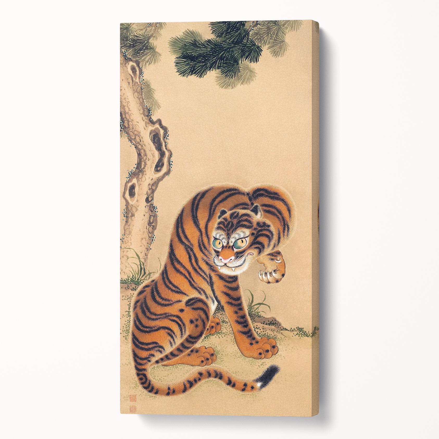 Kawanabe Kyōsai Tiger Cleaning Its Paw Japanese Wall Art Canvas Vegan Leather Print 3D