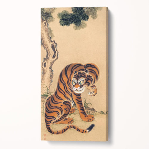 Kawanabe Kyōsai Tiger Cleaning Its Paw Japanese Wall Art Canvas Vegan Leather Print 3D