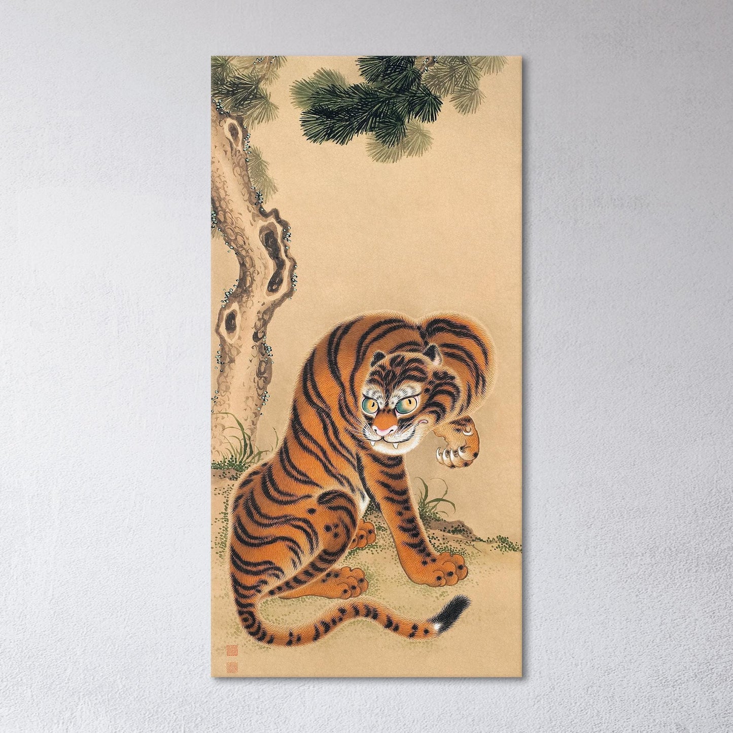 Kawanabe Kyōsai Tiger Cleaning Its Paw Japanese Wall Art Canvas Vegan Leather Print Closeup