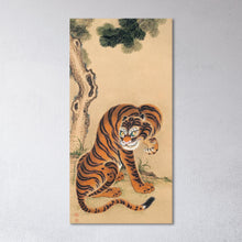Load image into Gallery viewer, Kawanabe Kyōsai Tiger Cleaning Its Paw Japanese Wall Art Canvas Vegan Leather Print Closeup