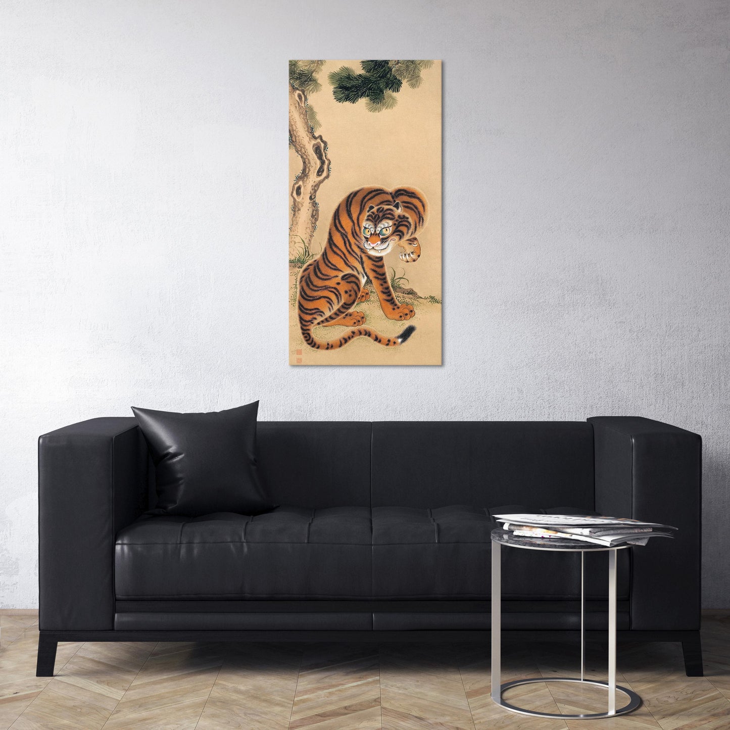 Kawanabe Kyōsai Tiger Cleaning Its Paw Japanese Wall Art Canvas Vegan Leather Print Ambient