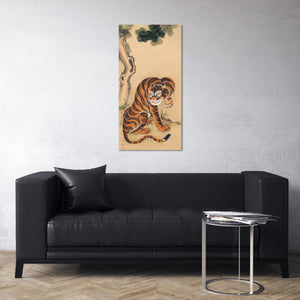 Kawanabe Kyōsai Tiger Cleaning Its Paw Japanese Wall Art Canvas Vegan Leather Print Ambient