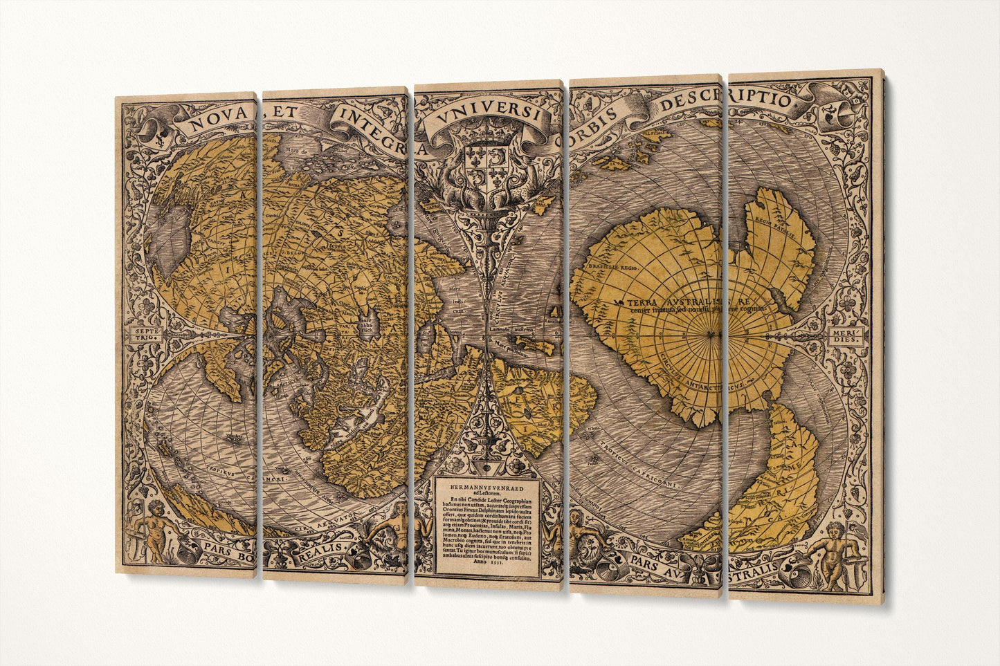 1531 Oronce Finé Vintage Map Of The World Wall Art Canvas Eco Leather Print 5 Panels