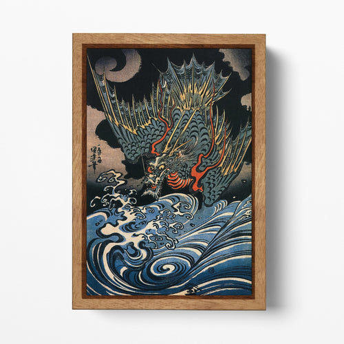Dragon Rising Kuniyoshi Japanese Ukiyo-e Wall Art Eco Leather Reproduction Canvas Wood Frame