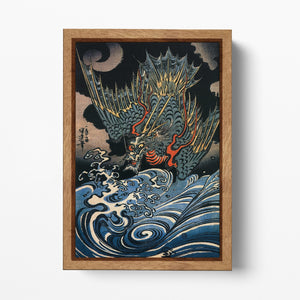 Dragon Rising Kuniyoshi Japanese Ukiyo-e Wall Art Eco Leather Reproduction Canvas Wood Frame