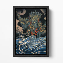 Load image into Gallery viewer, Dragon Rising Kuniyoshi Japanese Ukiyo-e Wall Art Eco Leather Reproduction Canvas Black Frame