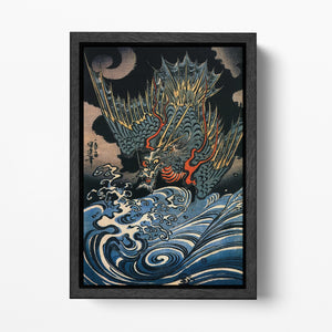 Dragon Rising Kuniyoshi Japanese Ukiyo-e Wall Art Eco Leather Reproduction Canvas Black Frame