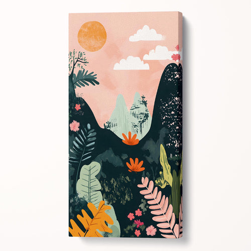Colorful Landscape Abstract Mountain Sunset Wall Art Canvas Vegan Leather Print 3D