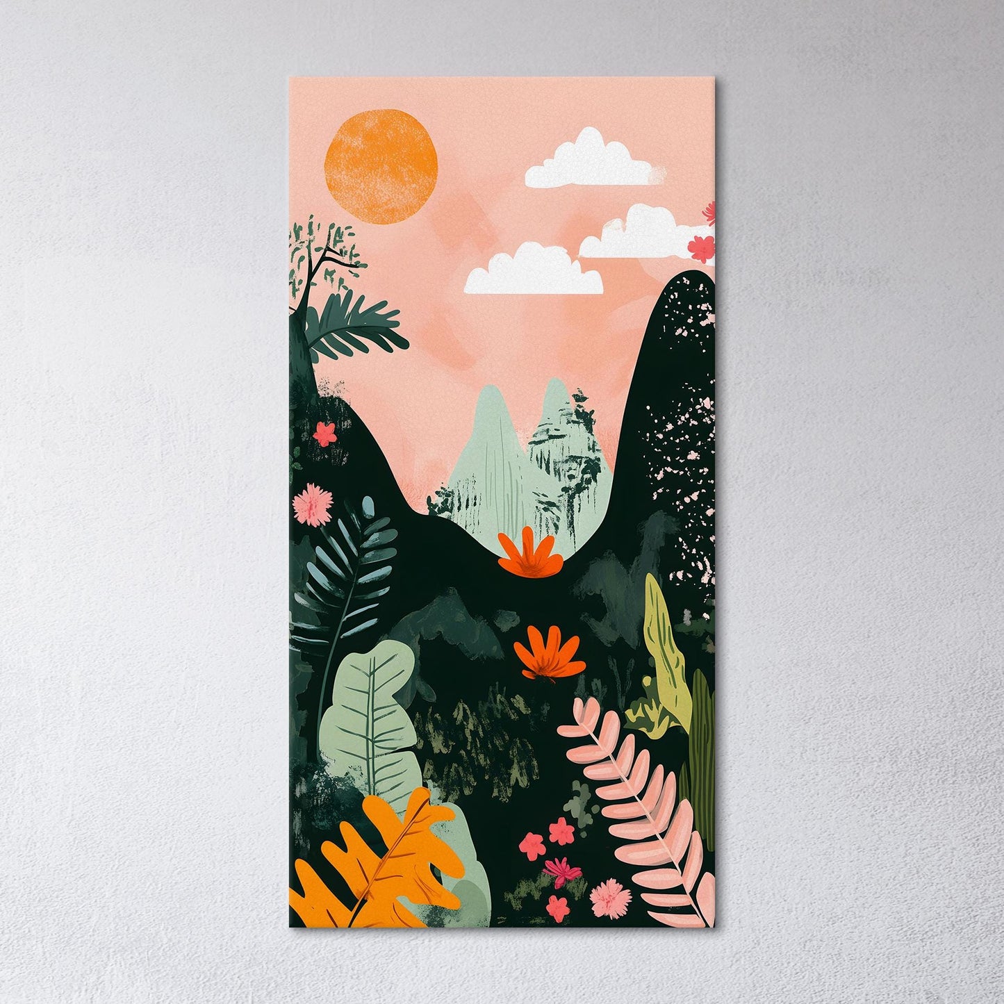 Colorful Landscape Abstract Mountain Sunset Wall Art Canvas Vegan Leather Print Closeup