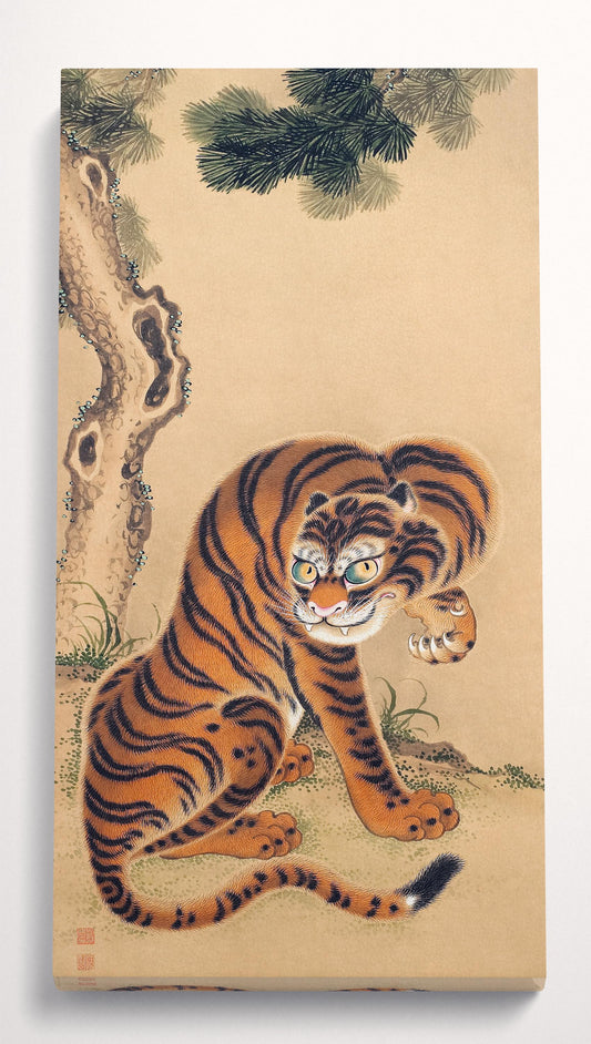 Kawanabe Kyōsai Tiger Cleaning Its Paw Japanese Wall Art Canvas Vegan Leather Print 3D Front