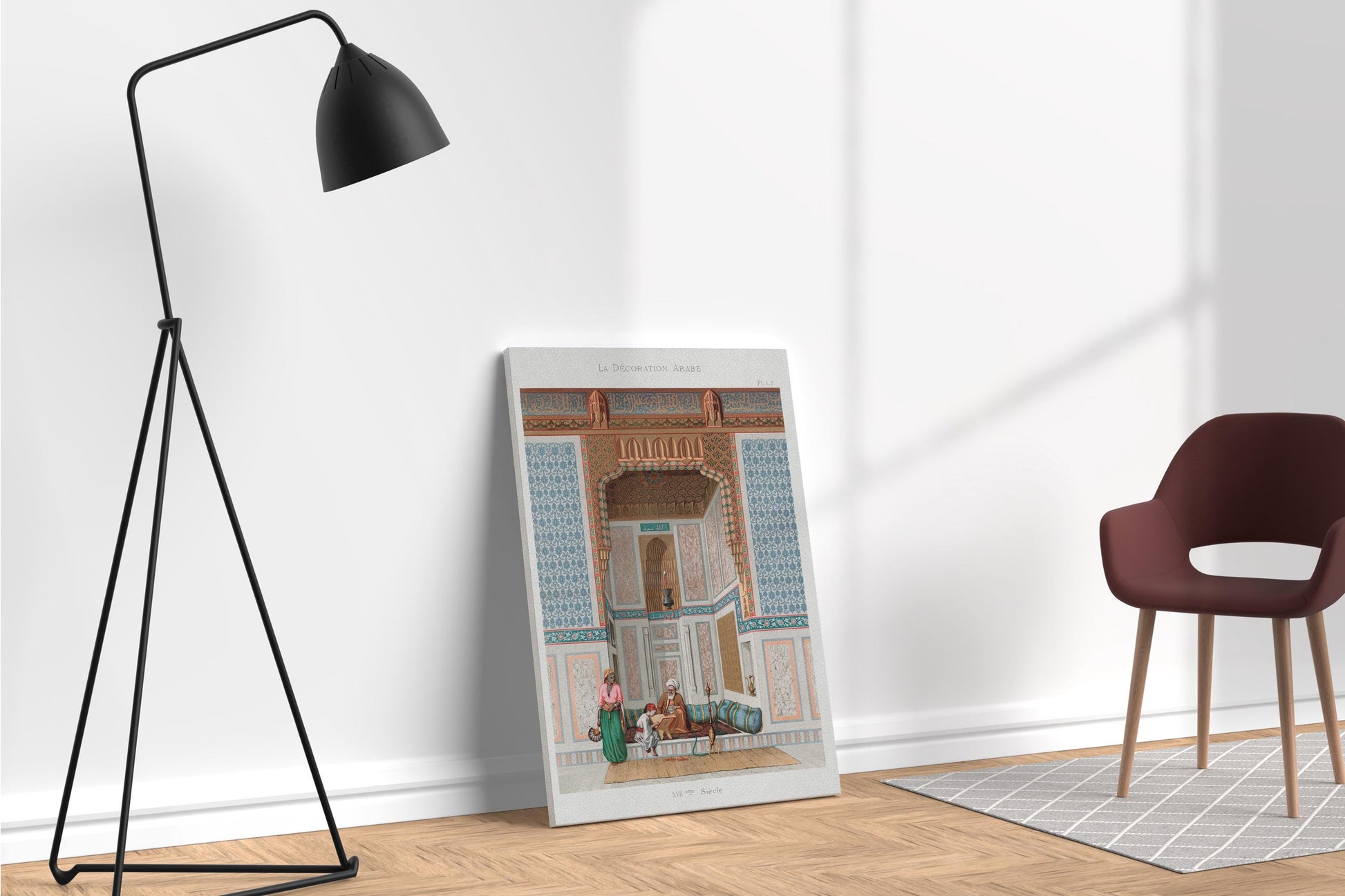 Arabesque Interior with Family 17th Century Islamic Wall Art Vegan Leather Print  Ambient Scene