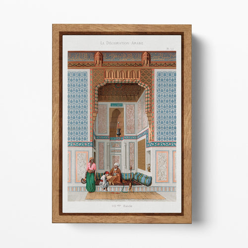 Arabesque Interior with Family 17th Century Islamic Wall Art Vegan Leather Print  Wood Frame