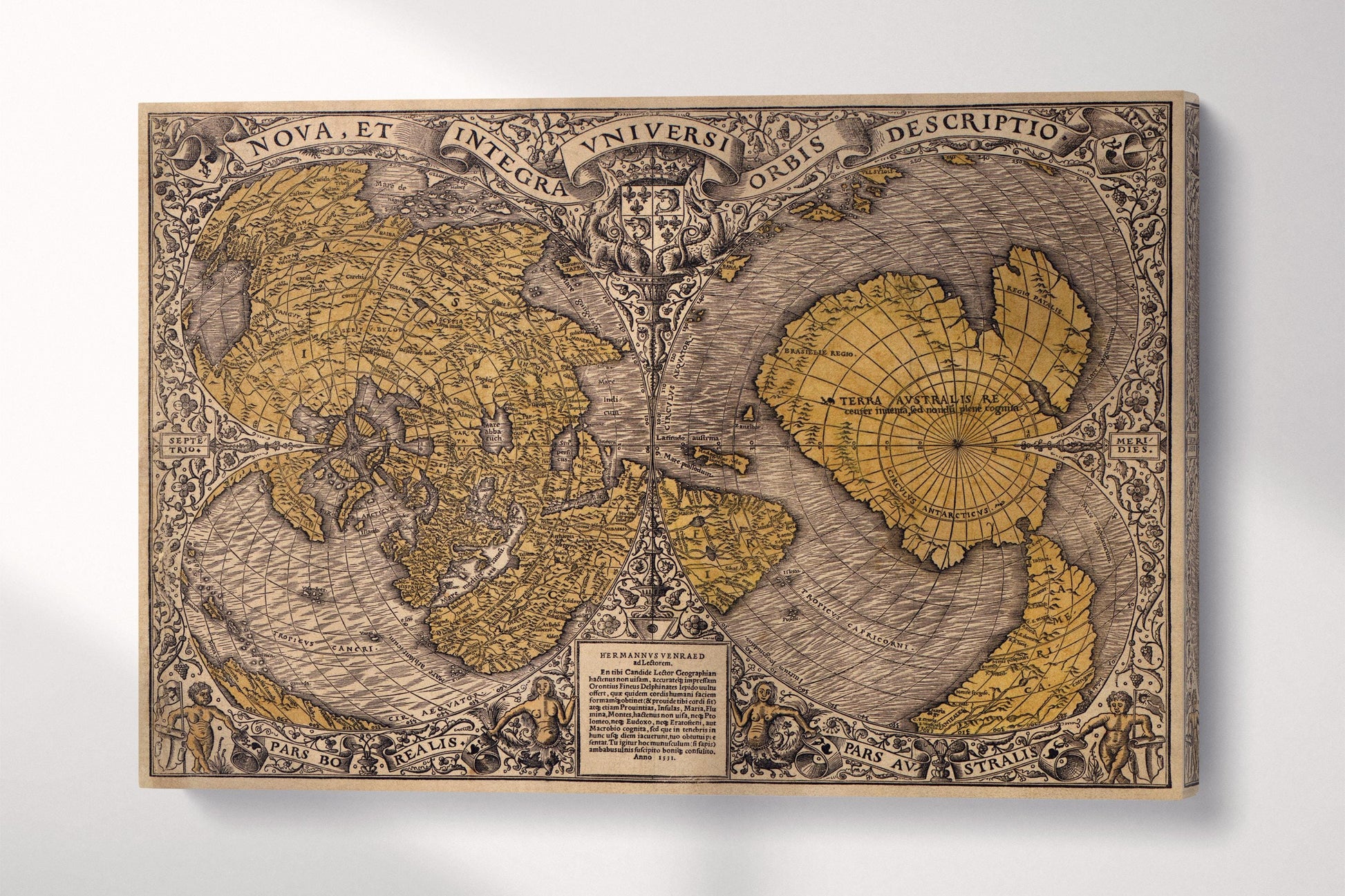 1531 Oronce Finé Vintage Map Of The World Wall Art Canvas Eco Leather Print 3D
