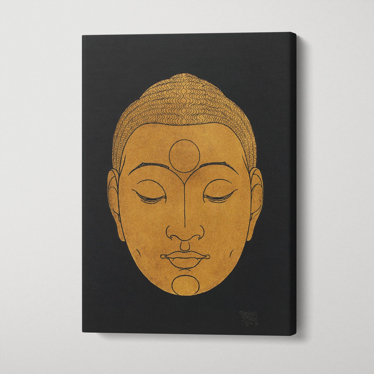 Golden Buddha Face Reijer Johan Antonie Stolk Minimal Zen Canvas Wall Art Eco Leather Print Gallery Wrap