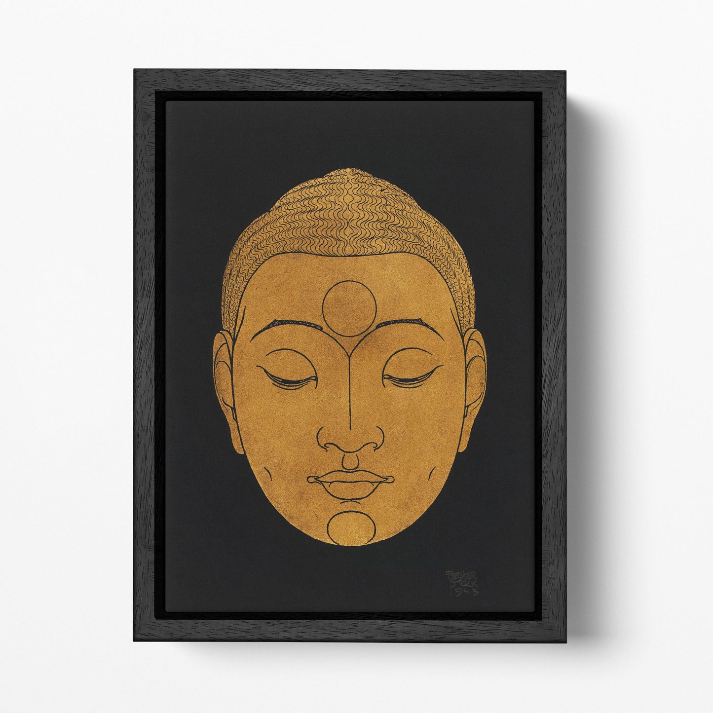 Golden Buddha Face Reijer Johan Antonie Stolk Minimal Zen Canvas Wall Art Eco Leather Print Black Frame