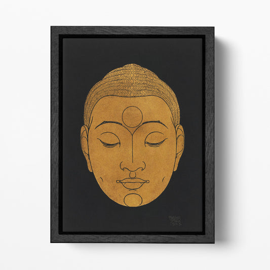 Golden Buddha Face Reijer Johan Antonie Stolk Minimal Zen Canvas Wall Art Eco Leather Print Black Frame
