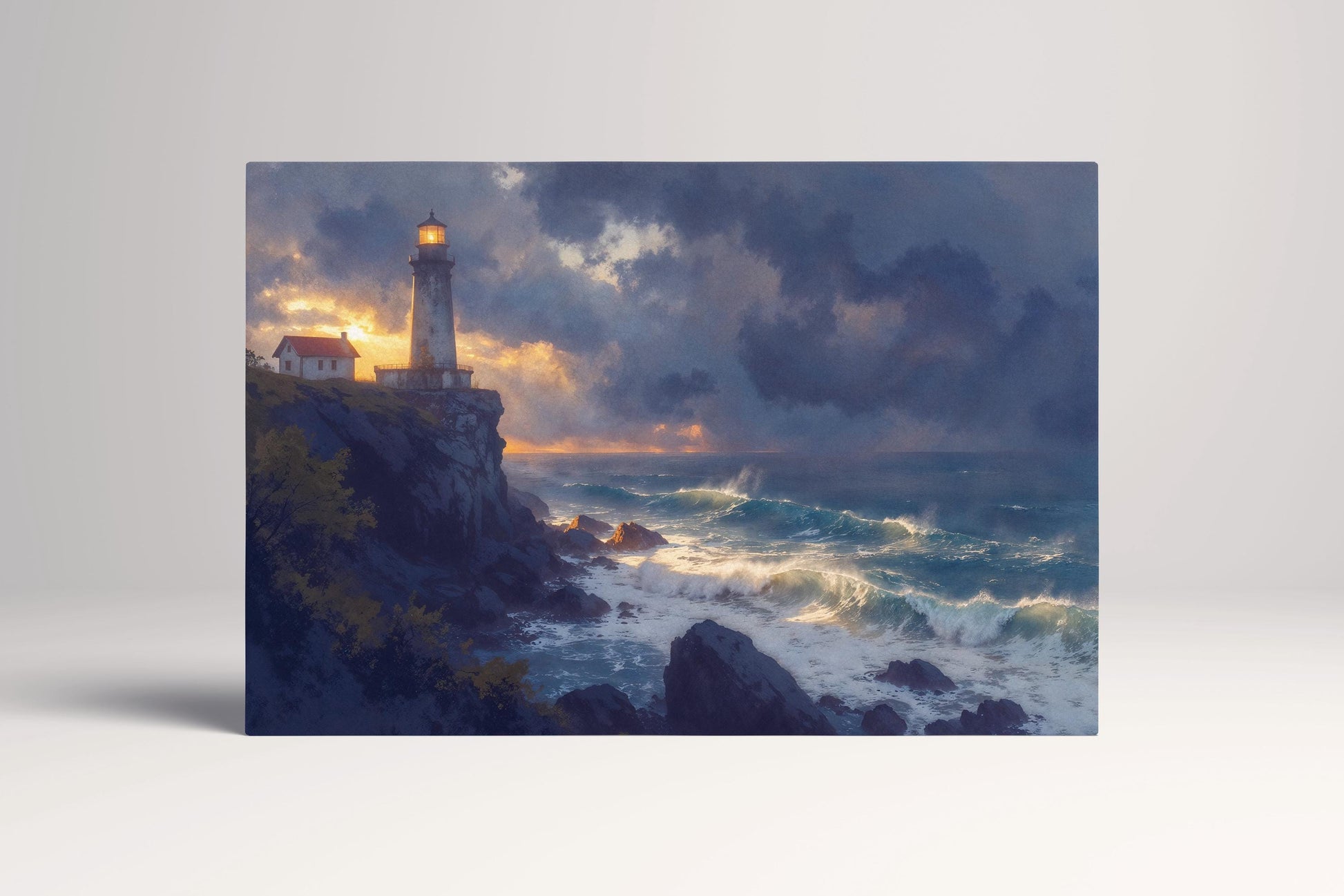 Stormwatch Beacon Dramatic Lighthouse Ocean Scene Wall Art Home Gift Eco Leather Print