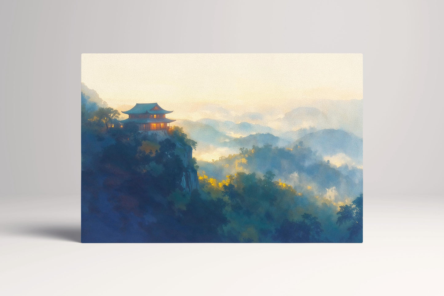 Misty Temple Japanese Landscape Illustration Wall Art Home Gift Eco Leather Print