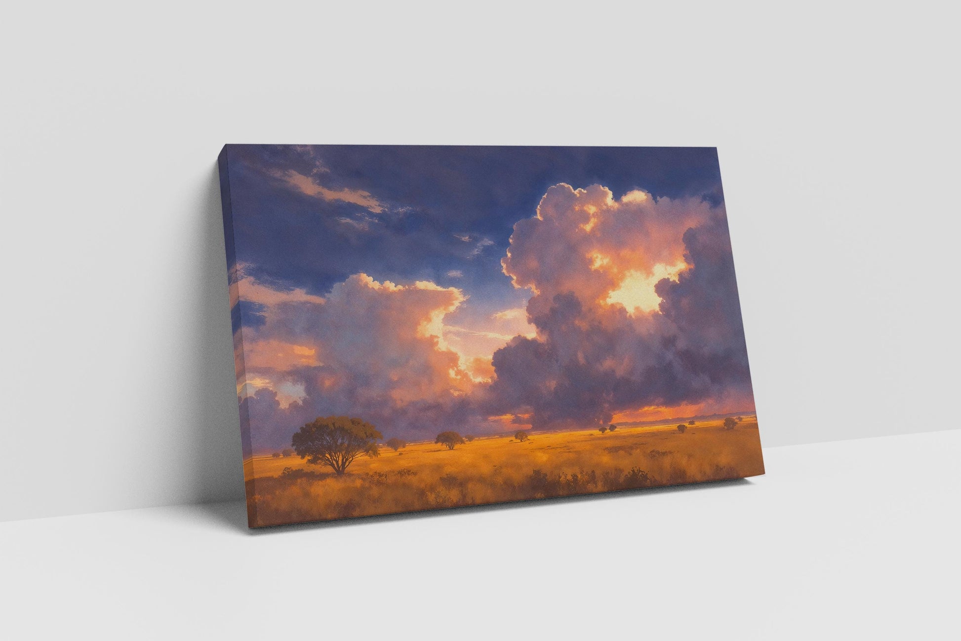 Golden Savanna Sunset Dramatic Cloud Landscape Wall Art Home Gift Eco Leather Print Floor