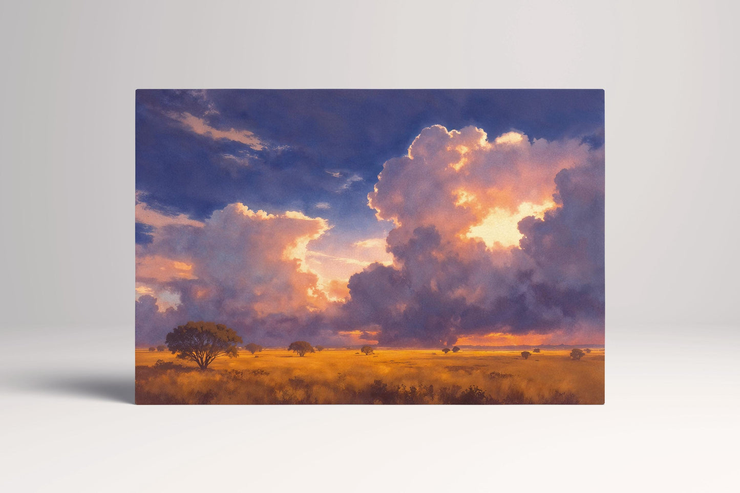 Golden Savanna Sunset Dramatic Cloud Landscape Wall Art Home Gift Eco Leather Print