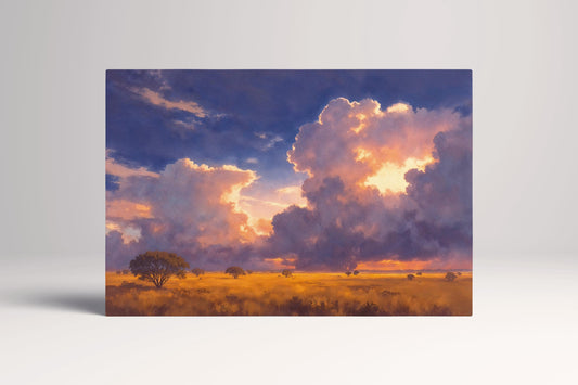 Golden Savanna Sunset Dramatic Cloud Landscape Wall Art Home Gift Eco Leather Print