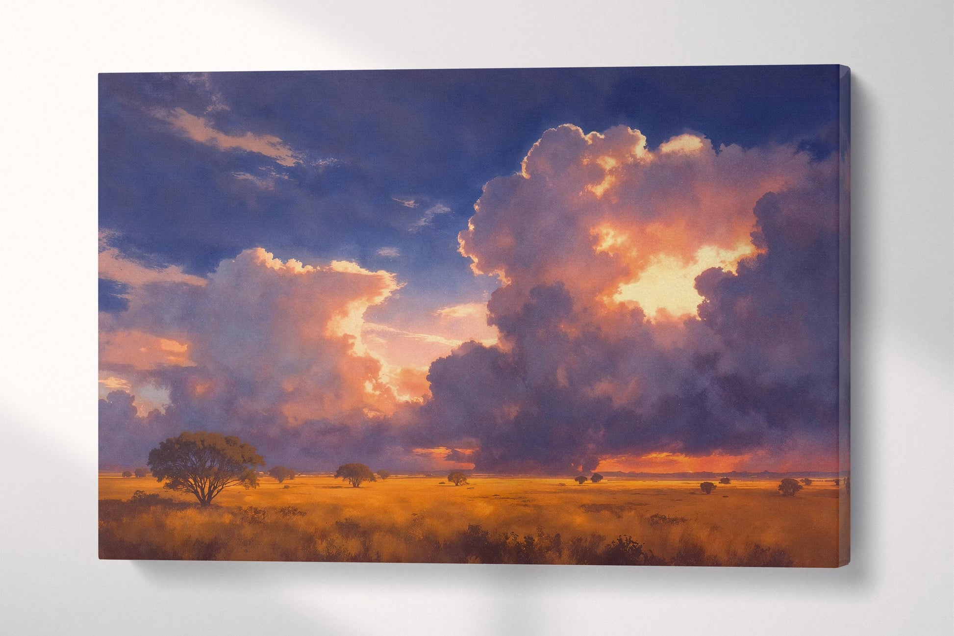 Golden Savanna Sunset Dramatic Cloud Landscape Wall Art Home Gift Eco Leather Print 3D
