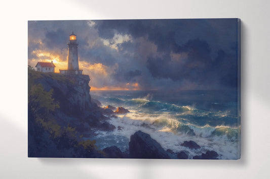Stormwatch Beacon Dramatic Lighthouse Ocean Scene Wall Art Home Gift Eco Leather Print 3D
