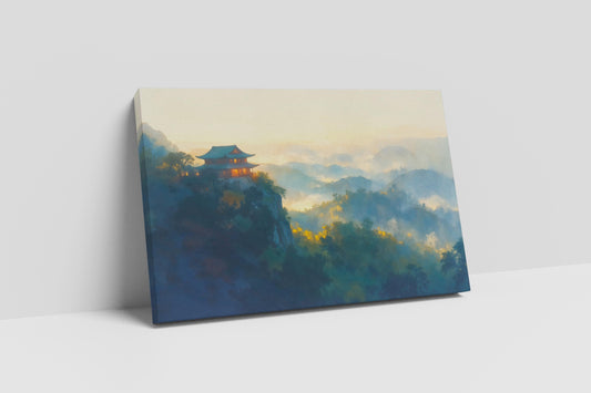 Misty Temple Japanese Landscape Illustration Wall Art Home Gift Eco Leather Print Floor