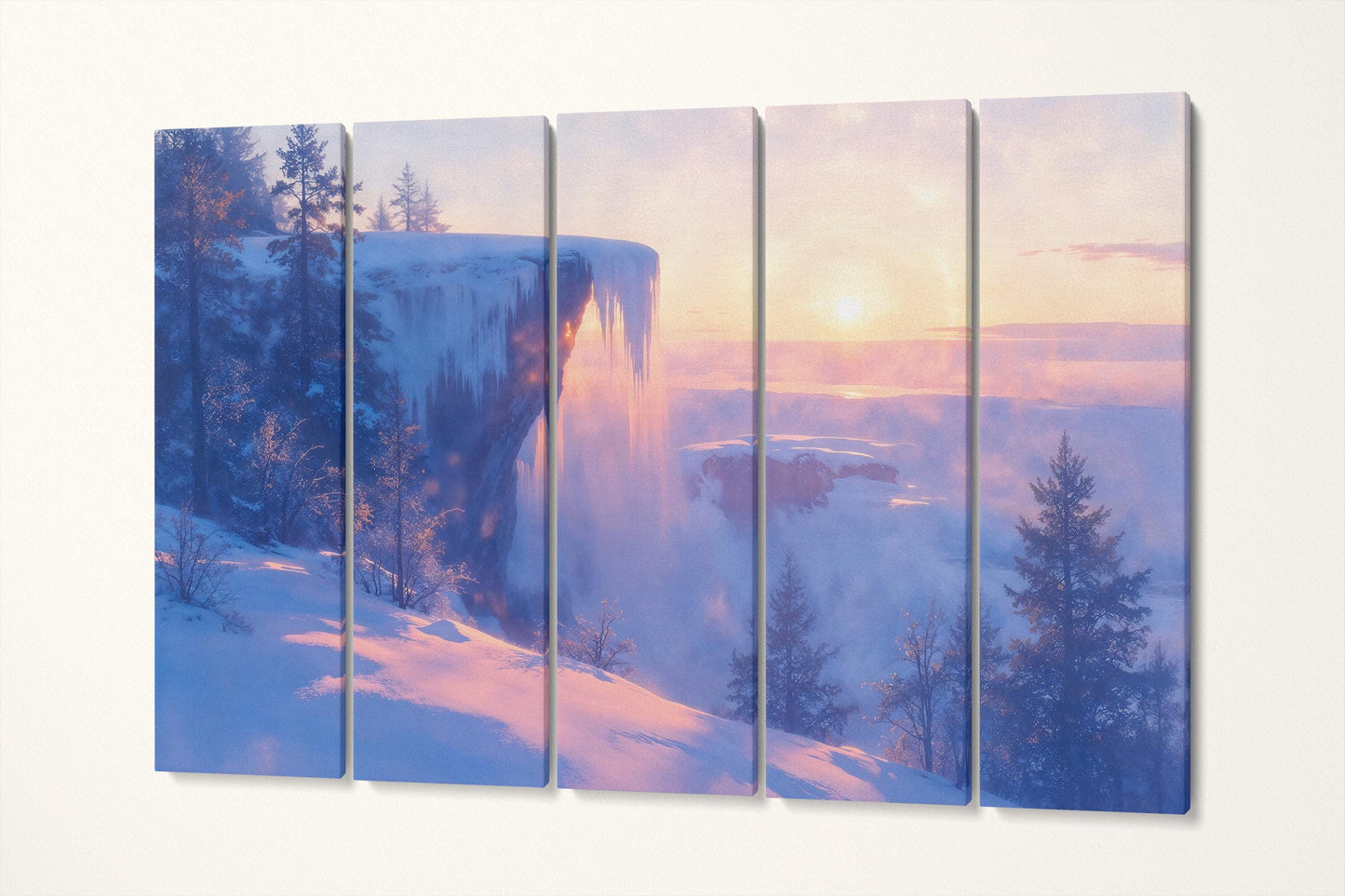 Frozen Dawn Winter Cliffside Wall Art Home Gift Eco Leather Print 5 Panels