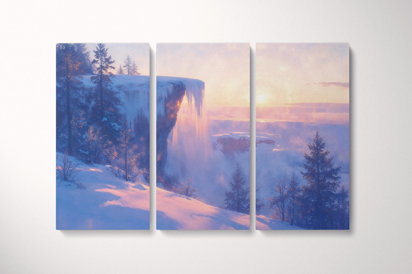 Frozen Dawn Winter Cliffside Wall Art Home Gift Eco Leather Print Triptych