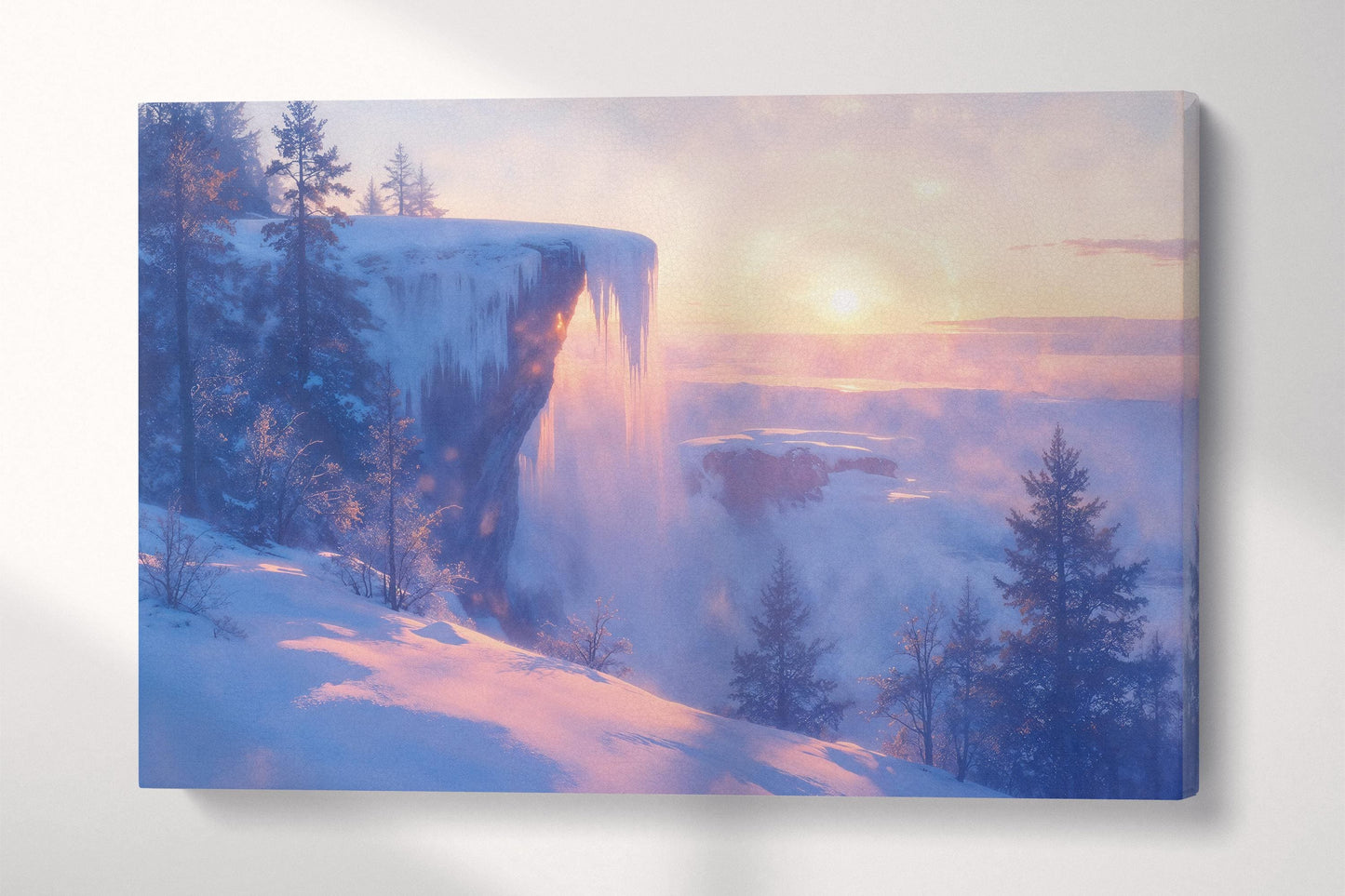 Frozen Dawn Winter Cliffside Wall Art Home Gift Eco Leather Print 3D