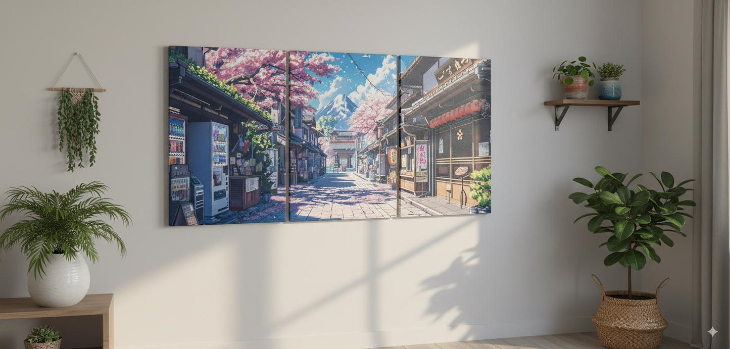 Japan Manga Street Cherry Blossom Anime 3 Panels Bohoo Ambient