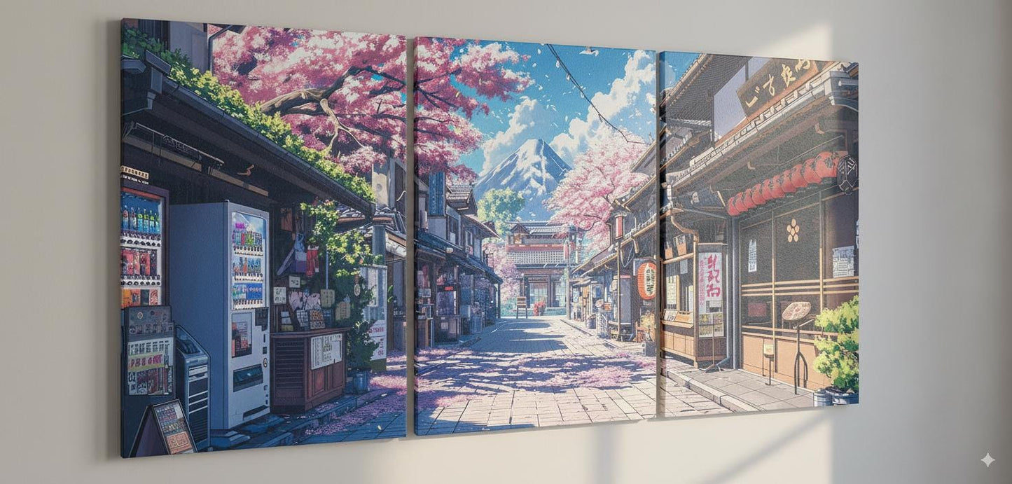 Japan Manga Street Cherry Blossom Anime 3 Panels Bohoo Ambient Closeup