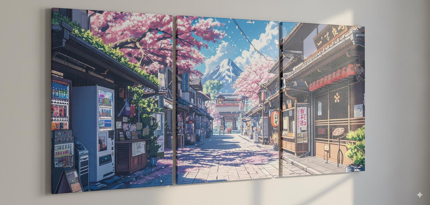 Japan Manga Street Cherry Blossom Anime 3 Panels Bohoo Ambient Closeup