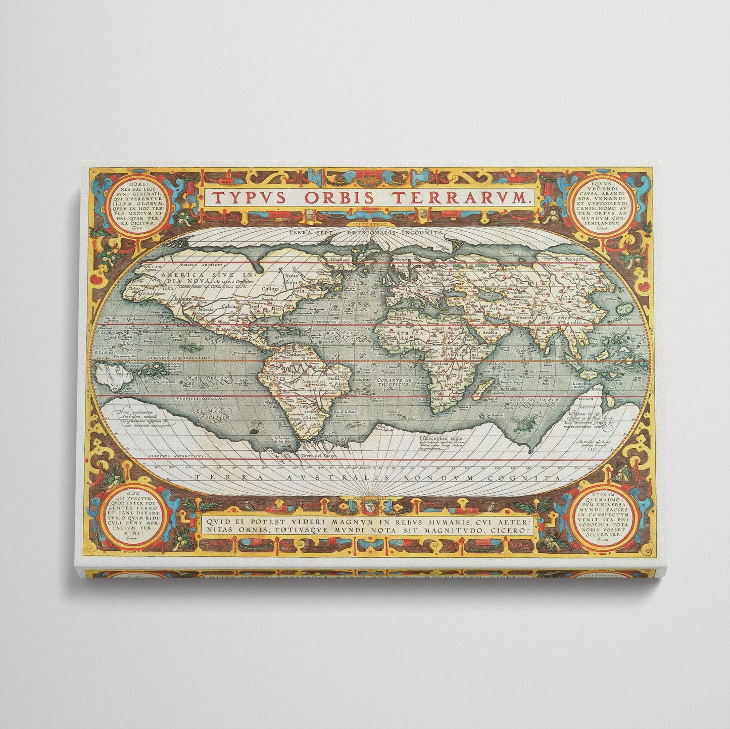 Antique World Map Eco-Leather Canvas Print Vintage Typus Orbis Terrarum Large Wall Art 3D
