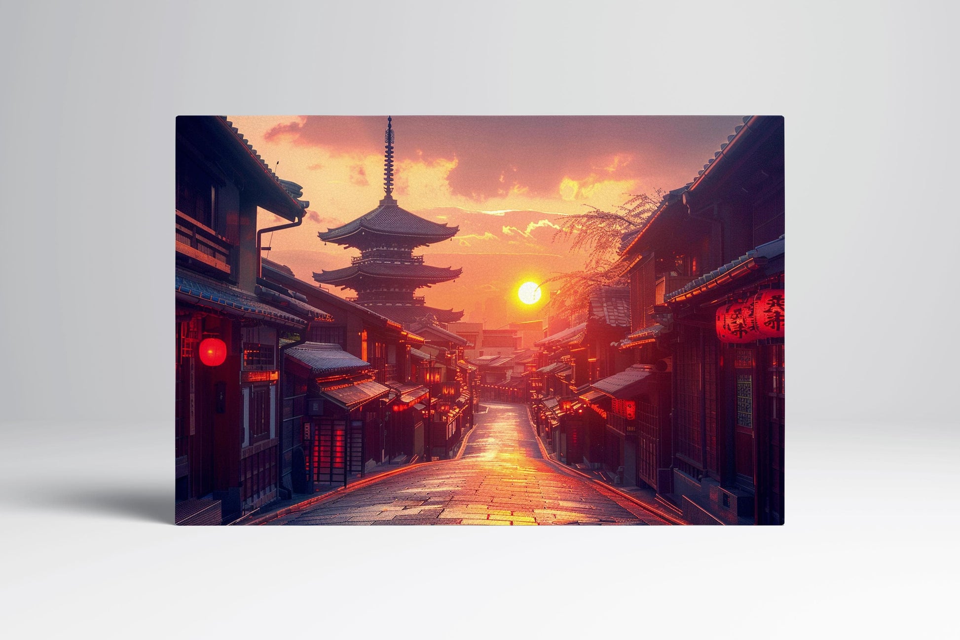 Kyoto Lanterns Anime Eco Leather Wall Art Frame