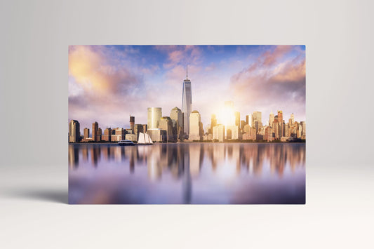 New York City Skyline with One World Trade Center framed canvas leather print