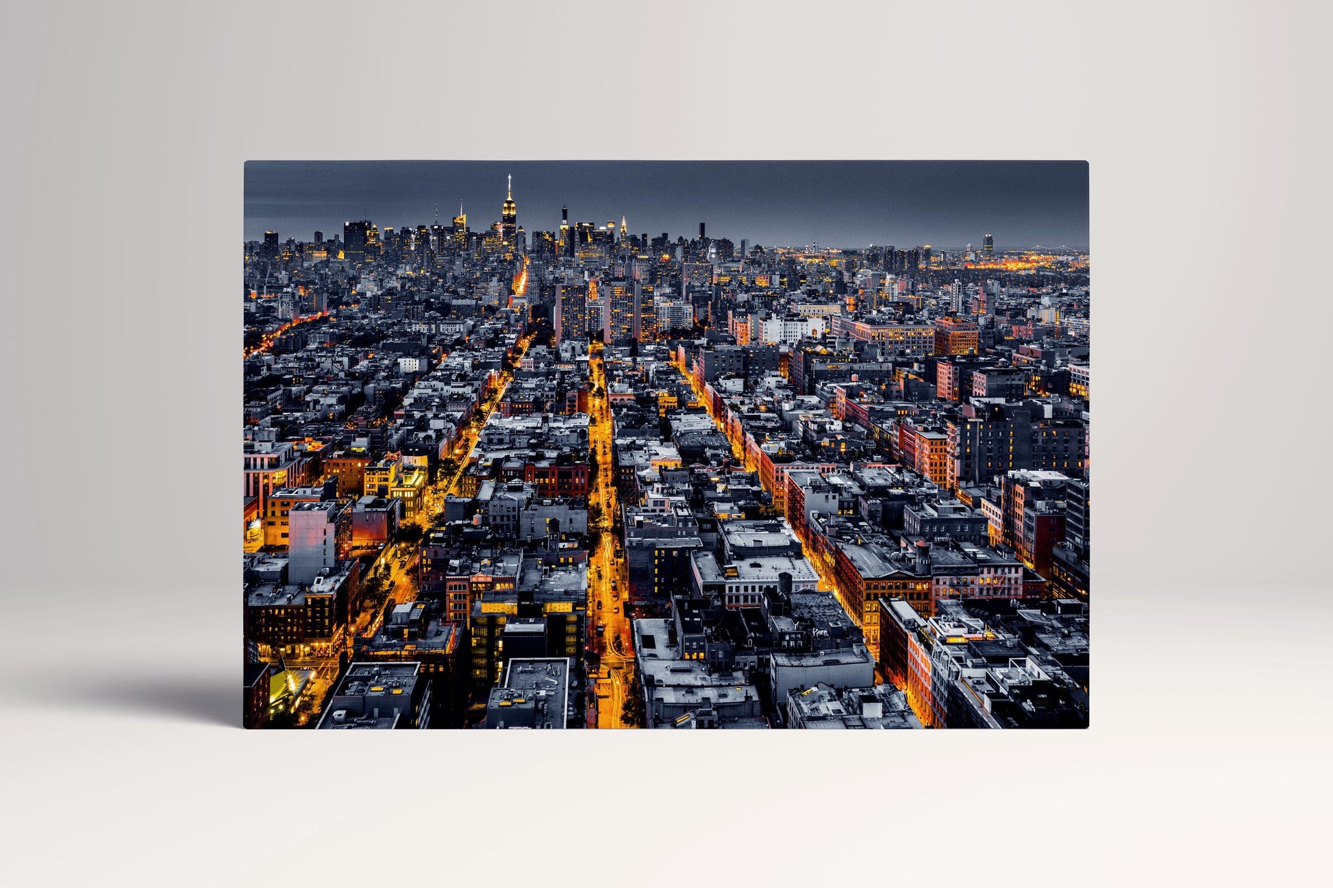 City Lights Aerial NYC Night PETA Approved Faux Leather Wall Art