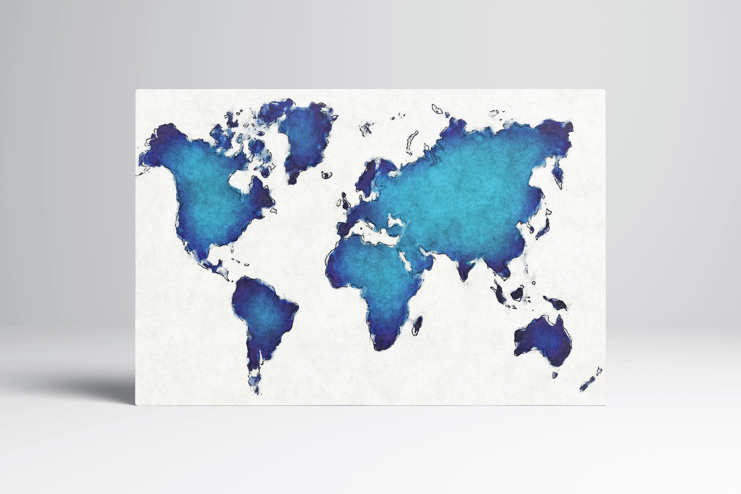 Blue Artistic World Map PETA Approved Faux Leather Canvas Wall Art