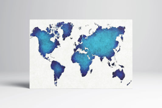 Blue Artistic World Map PETA Approved Faux Leather Canvas Wall Art