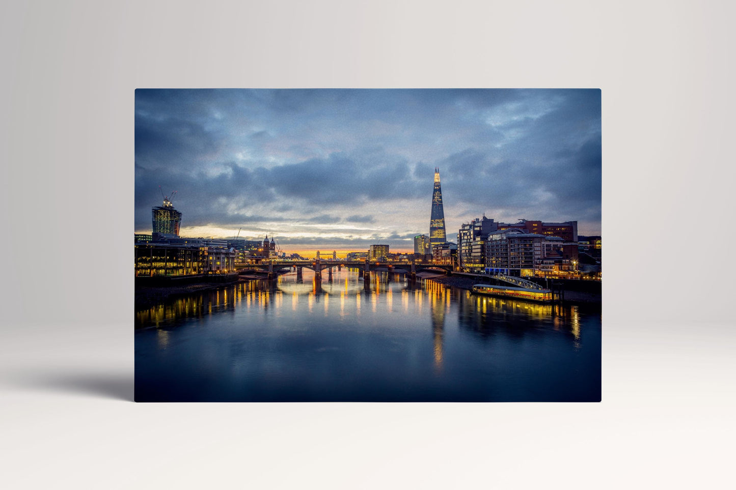 London Skyline Millennium Bridge Vegan Eco Leather Print Canvas Wall Art Single Panel