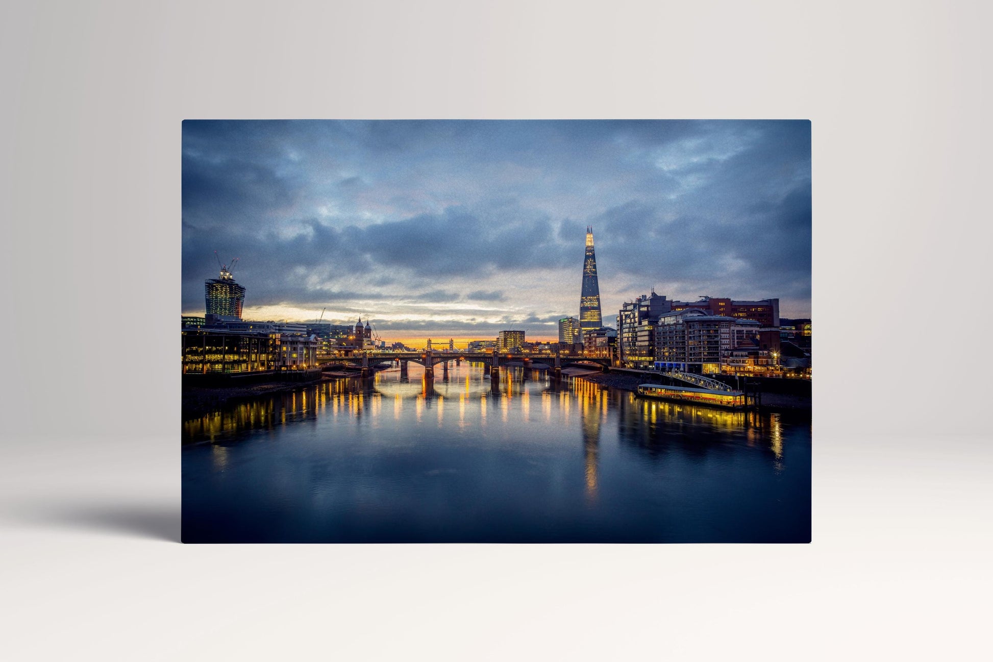 London Skyline Millennium Bridge Vegan Eco Leather Print Canvas Wall Art Single Panel