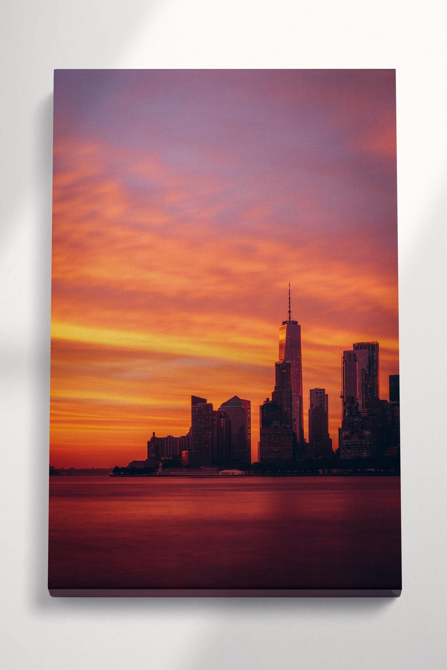 One World Trade Center Sunset NYC Skyline Vegan Leather Wall Art Luxury Cityscape Decor Gallery Wrap