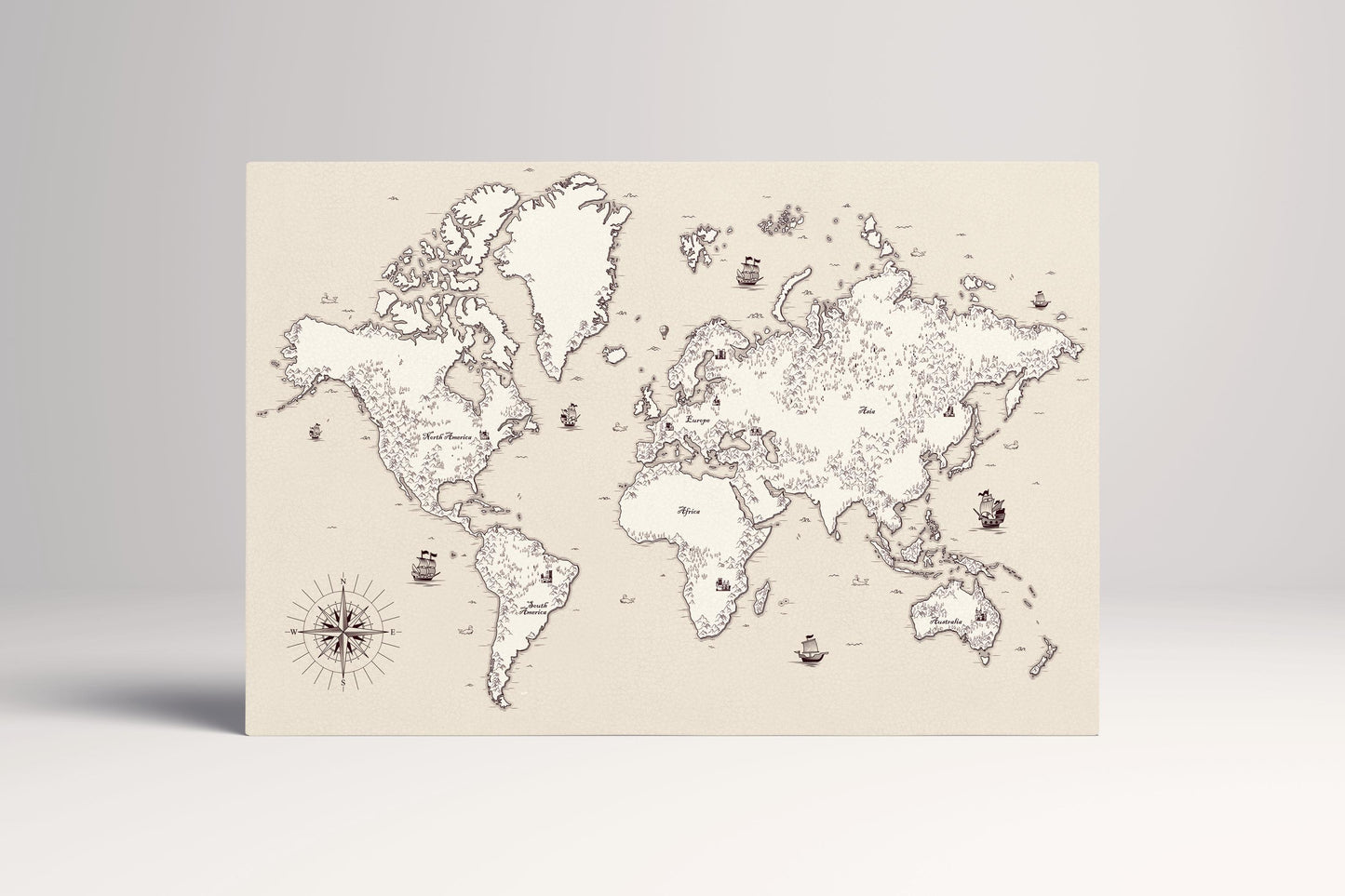 Old World Map Vintage PETA Approved Eco Leather Canvas Wall Art