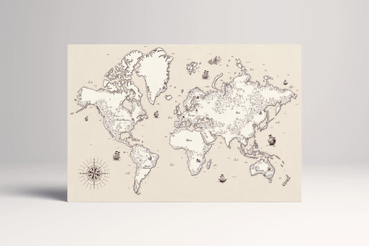 Old World Map Vintage PETA Approved Eco Leather Canvas Wall Art