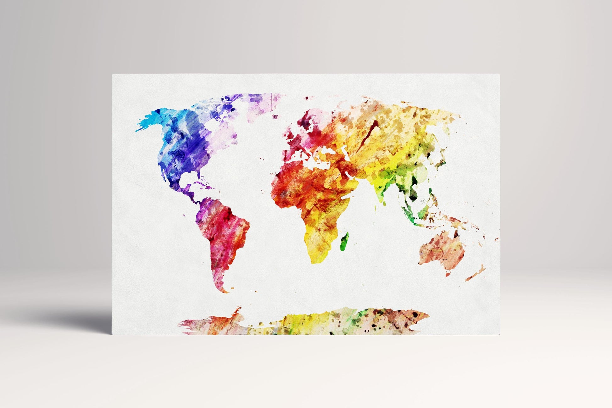 Watercolor World Map PETA Approved Eco Leather Canvas Kids Wall Art