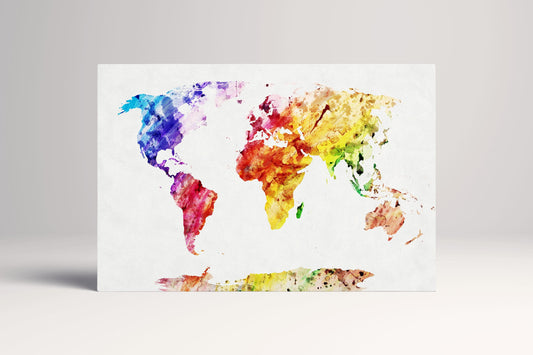 Watercolor World Map PETA Approved Eco Leather Canvas Kids Wall Art