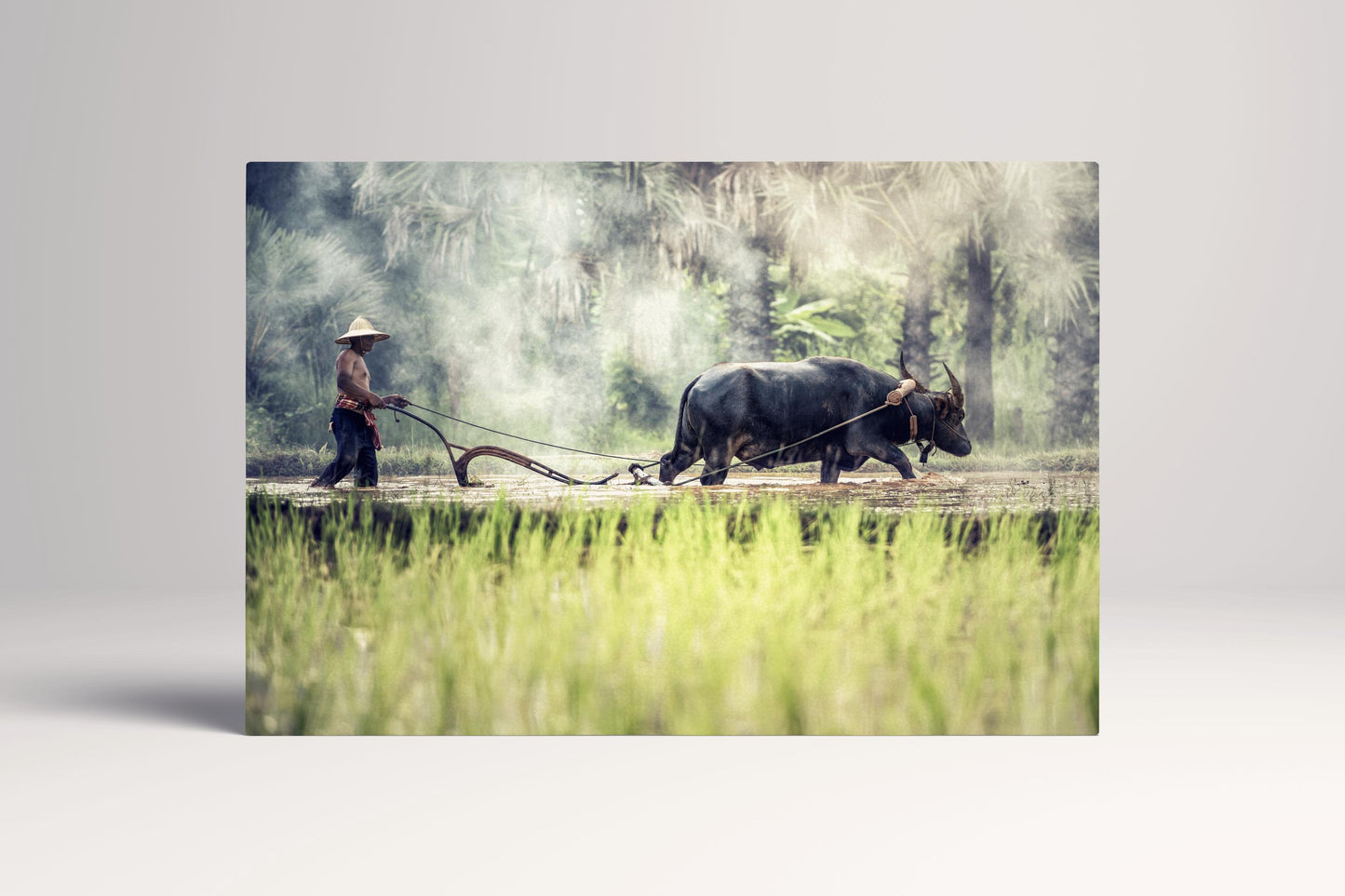 Water Buffalo Cambodia Farming PETA Approved Eco Leather Canvas Single Art