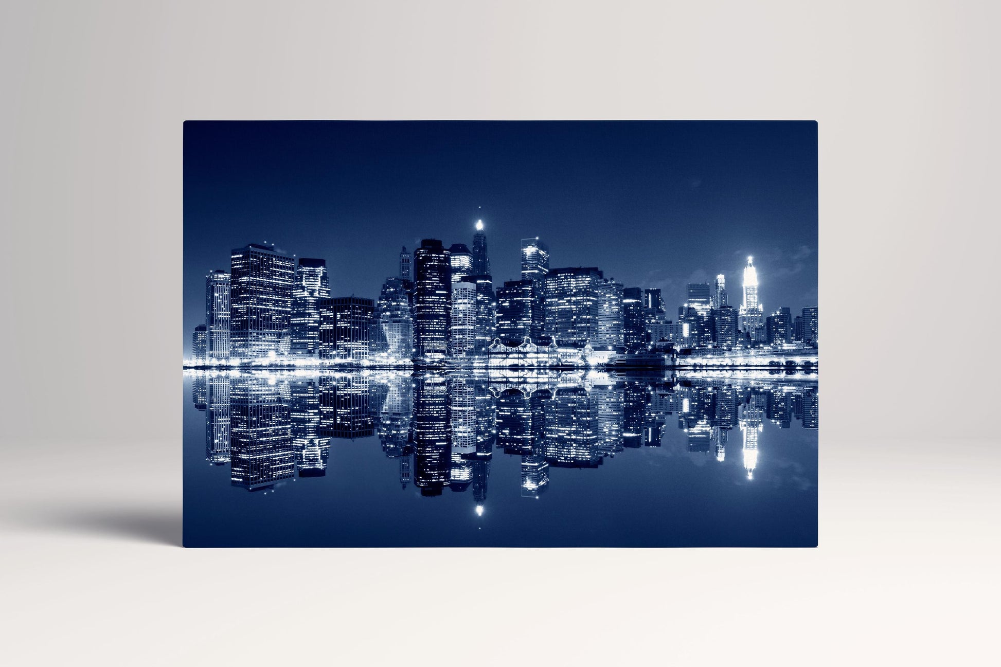 Manhattan Skyline Night New York PETA Approved Eco Leather Canvas Single Panel